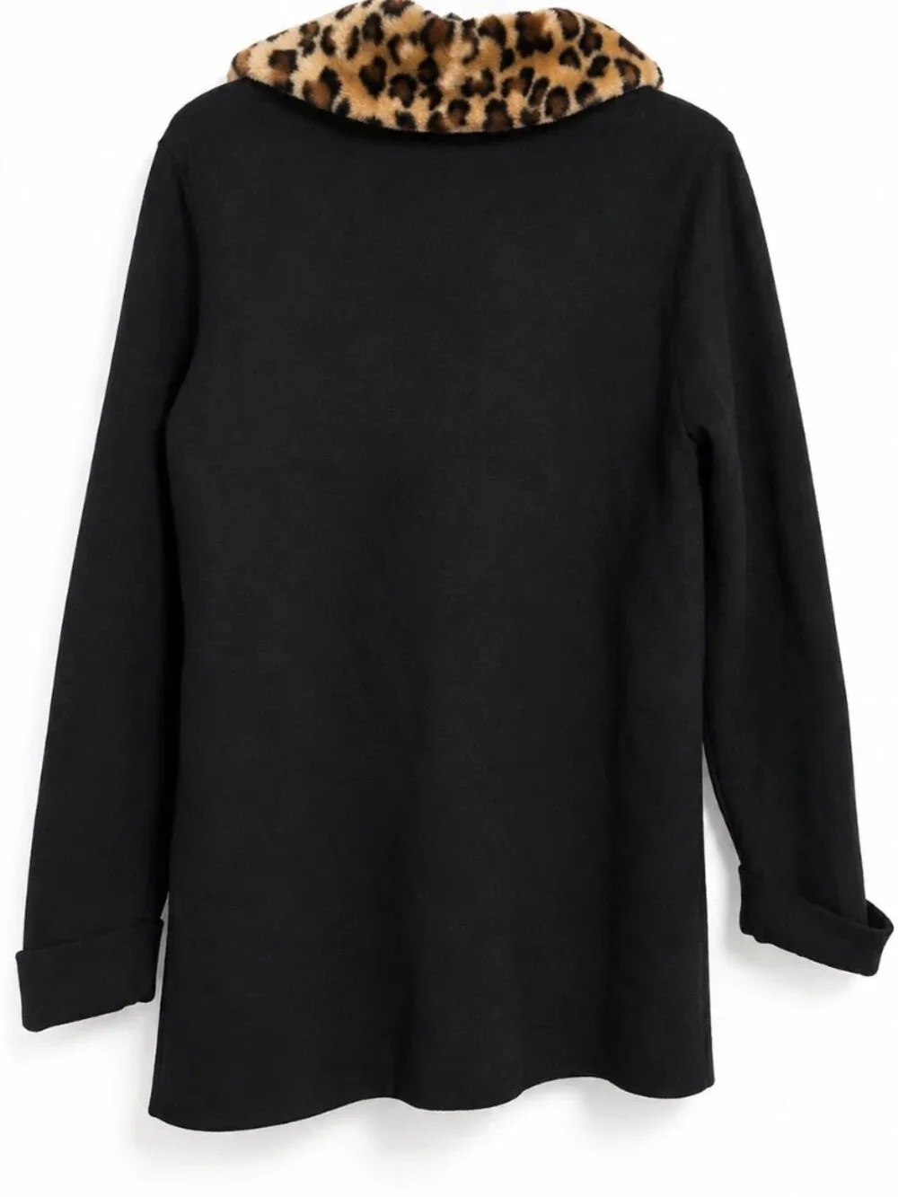 JNY Jones New York XL Black Sweater Coat Removable Leopard Collar